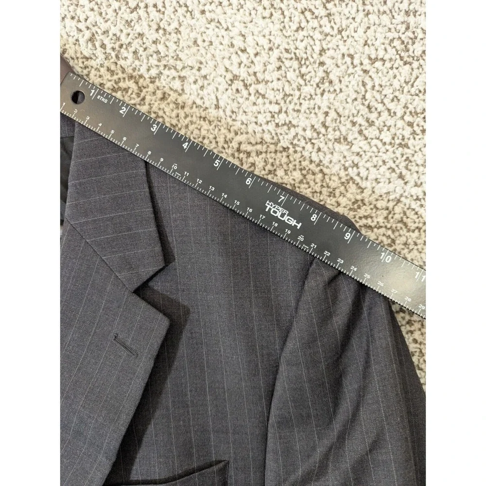 LRL Ralph‎ Lauren Sport Coat Mens 42R Grey Striped 1990s Virgin Wool Blazer Vtg - Picture 4 of 16